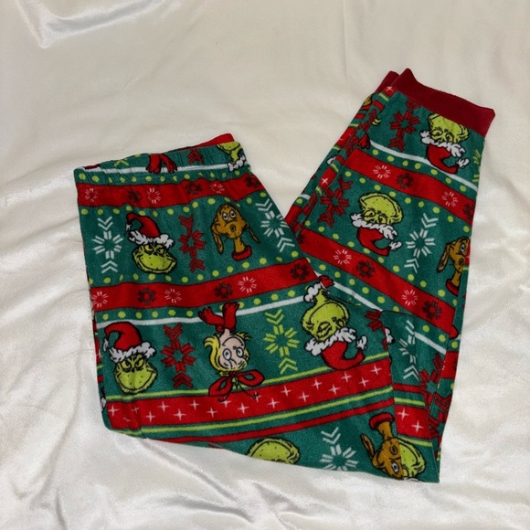 Festive Red and Green Grinch Pajama Bottoms with Holiday Patterns - Picture 4 of 7